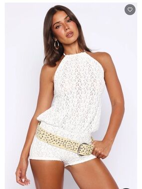 White Fox Boutique White Crochet Halter Romper